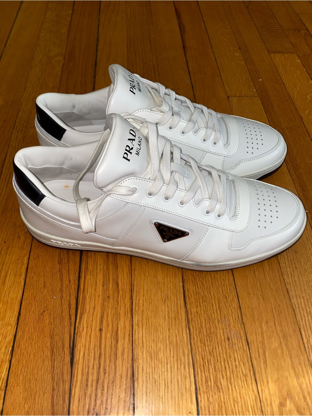 Prada Downtown Leather Low Top Sneakers “White Black” Men’s Size 14 US/13 UK